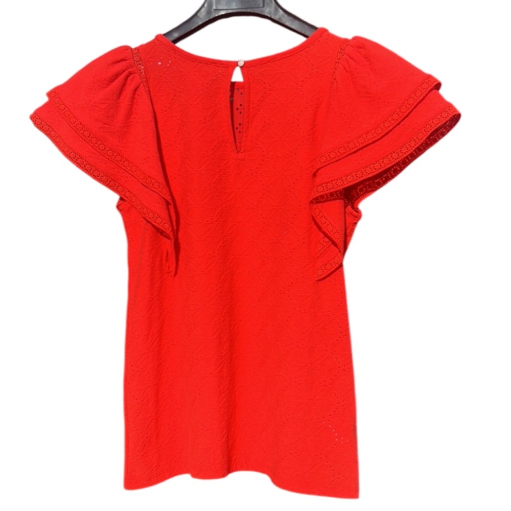 NWT LOFT Eyelet Flutter Sleeve Top Red Size XS Feminine - Picture 4 of 14